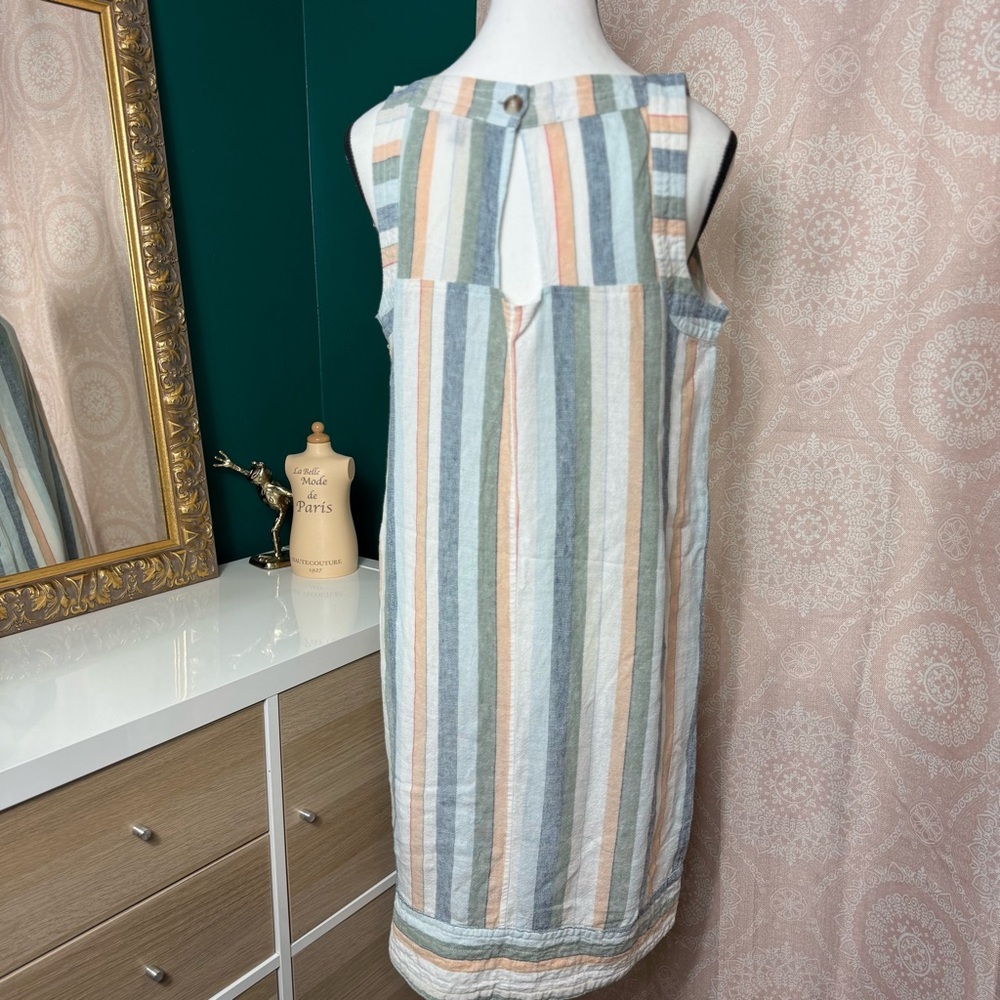 For Cynthia by Anthropologie Linen Viscose Blend Sleeveless Striped Dress Size M - Picture 5 of 9